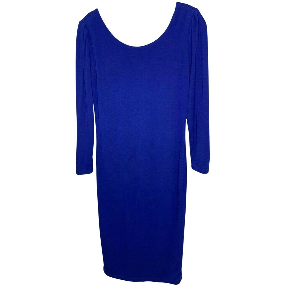 Carmen Marc Valvo Women's Dress Blue V-Neck Midi Career Size Small